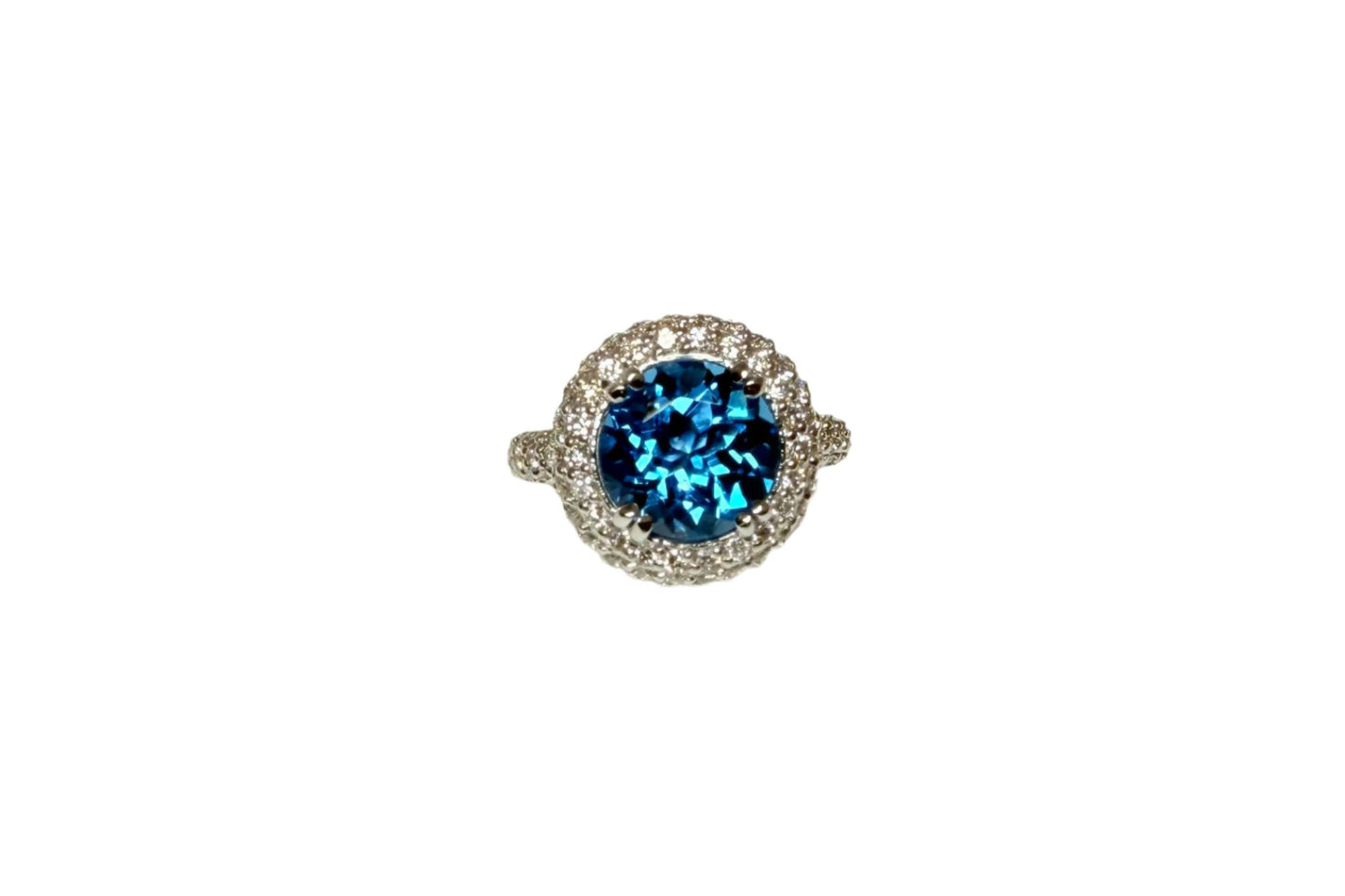4.49 ct Genuine Blue Topaz Round & 1.8 ct Diamond Engagement Ring