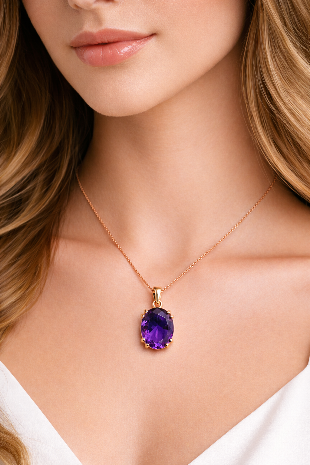 11.3mmx9.06mm Genuine Amethyst Oval Pendant