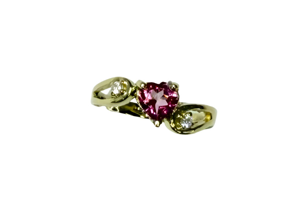 6mm x 6mm Genuine Heart Pink Topaz Diamond Ring