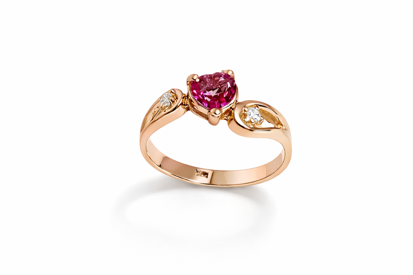 6mm x 6mm Genuine Heart Pink Topaz Diamond Ring