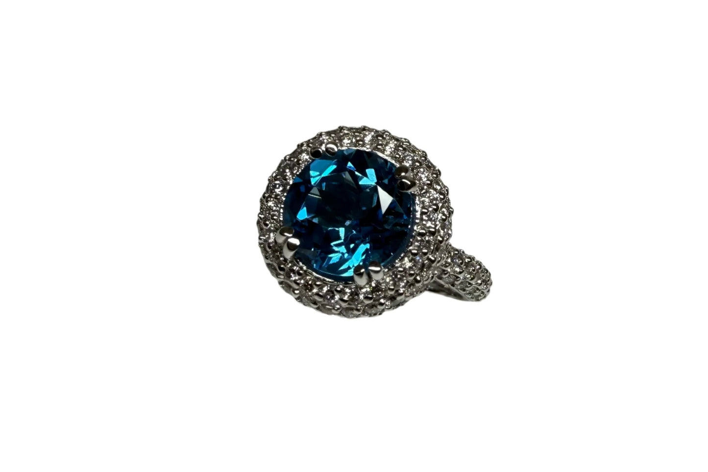 4.49 ct Genuine Blue Topaz Round & 1.8 ct Diamond Engagement Ring