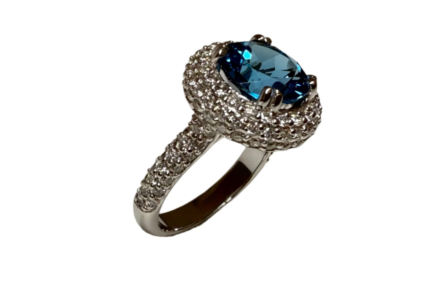 4.49 ct Genuine Blue Topaz Round & 1.8 ct Diamond Engagement Ring