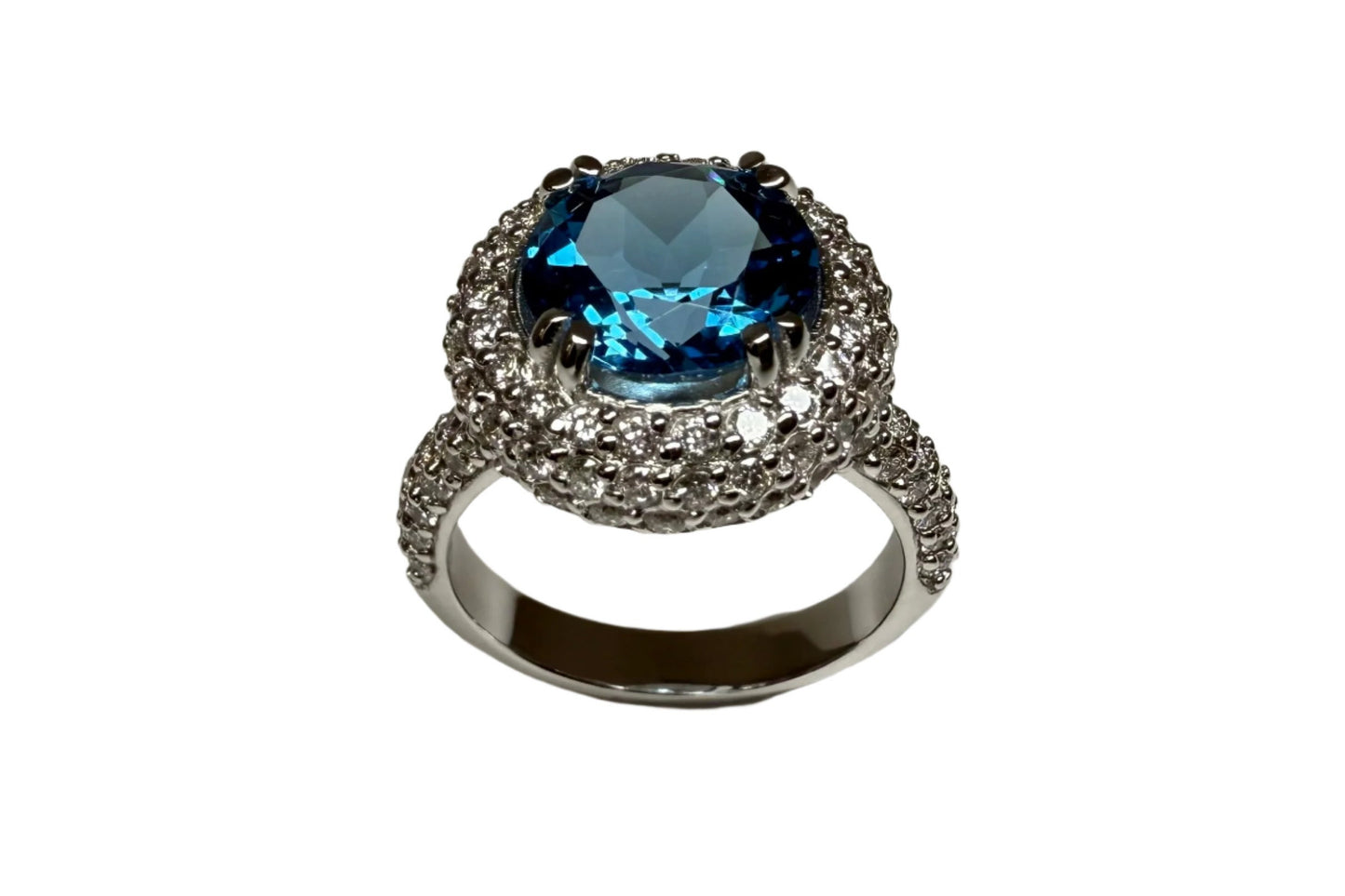 4.49 ct Genuine Blue Topaz Round & 1.8 ct Diamond Engagement Ring