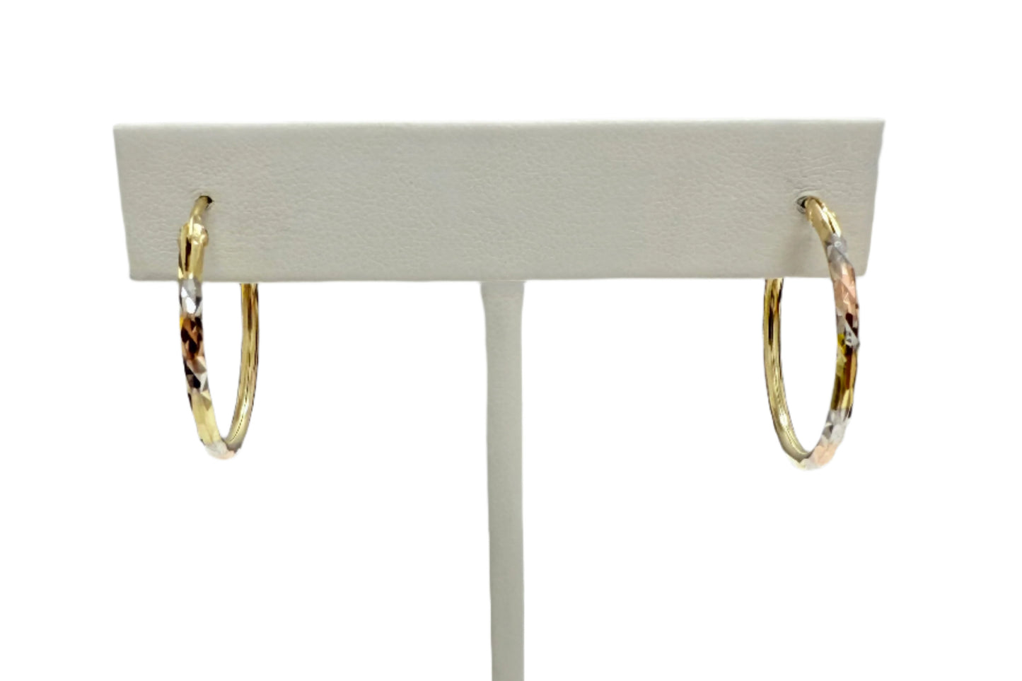 23mm Diamond Cut Three Tone Hoop Earrings