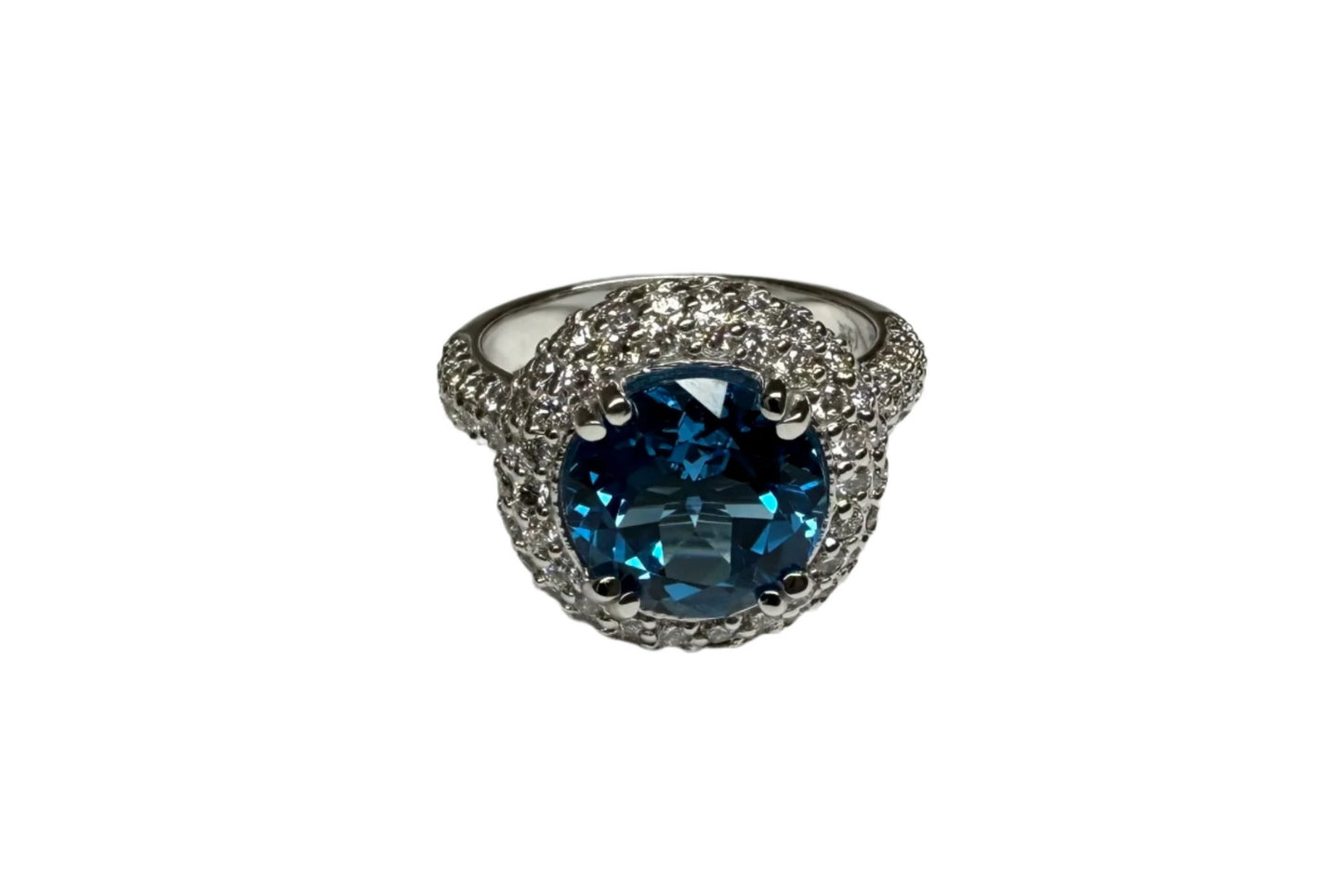 4.49 ct Genuine Blue Topaz Round & 1.8 ct Diamond Engagement Ring