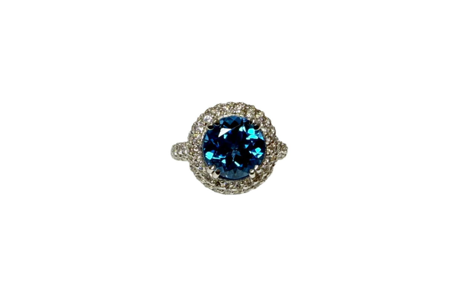 4.49 ct Genuine Blue Topaz Round & 1.8 ct Diamond Engagement Ring