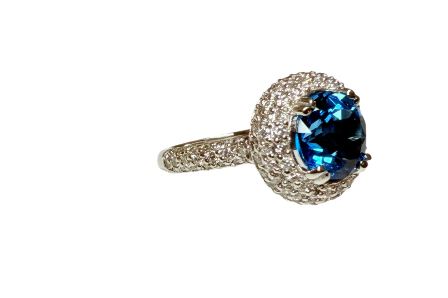 4.49 ct Genuine Blue Topaz Round & 1.8 ct Diamond Engagement Ring