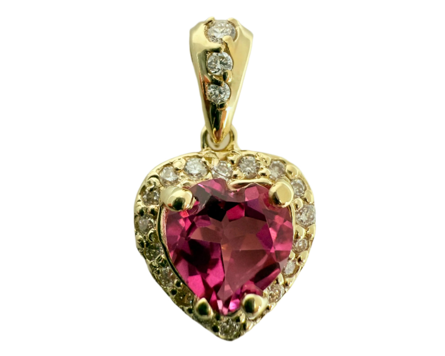 7mm x 7mm Genuine Pink Topaz Heart Diamond Pendant