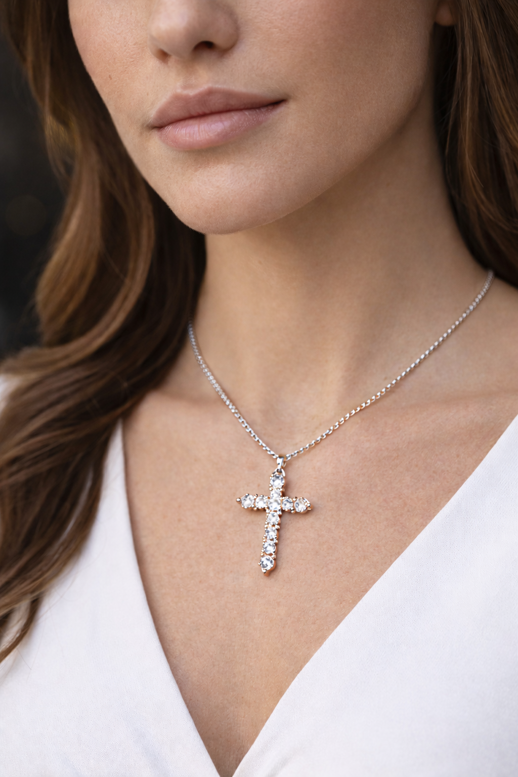 1.1 ctw Round Tennis Diamond Cross Pendant