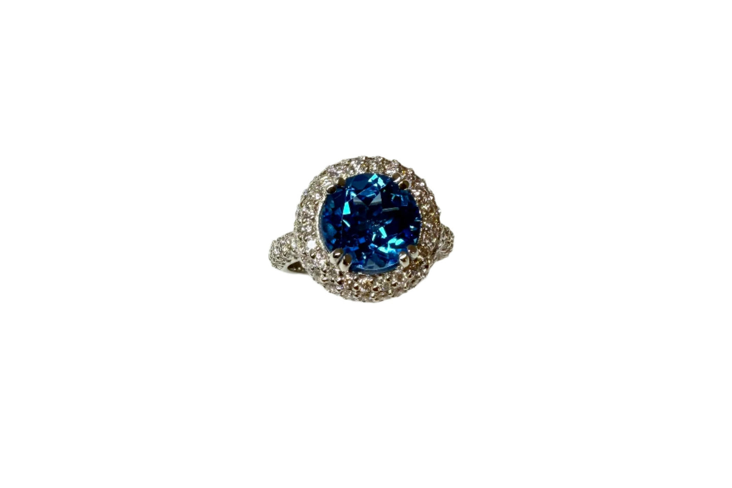 4.49 ct Genuine Blue Topaz Round & 1.8 ct Diamond Engagement Ring