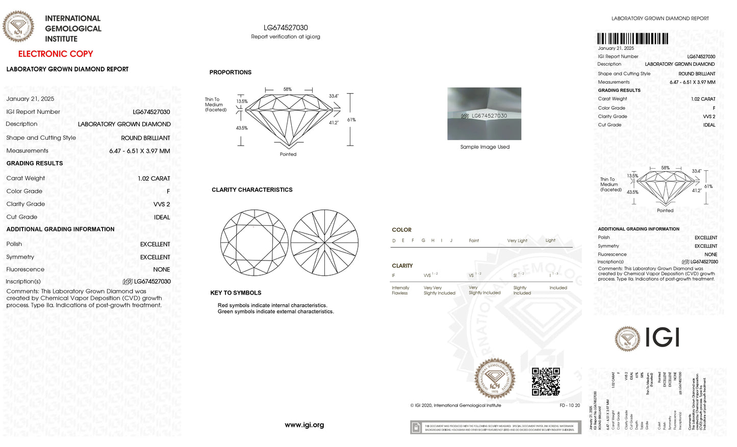 1.02 Carat F VVS2 Round Cultivated Diamond