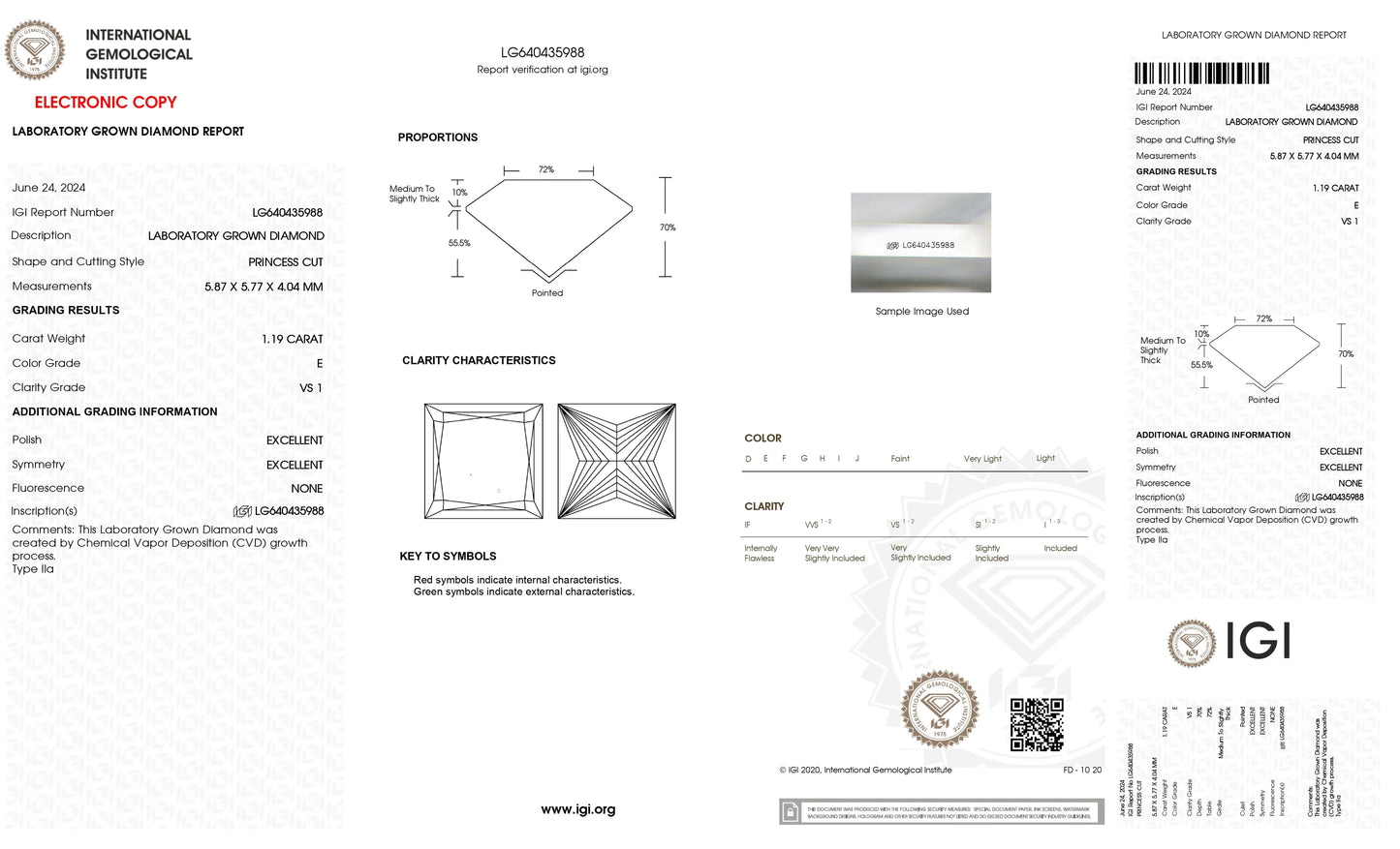 1.19 Carat E VS1 Princess Cultivated Diamond