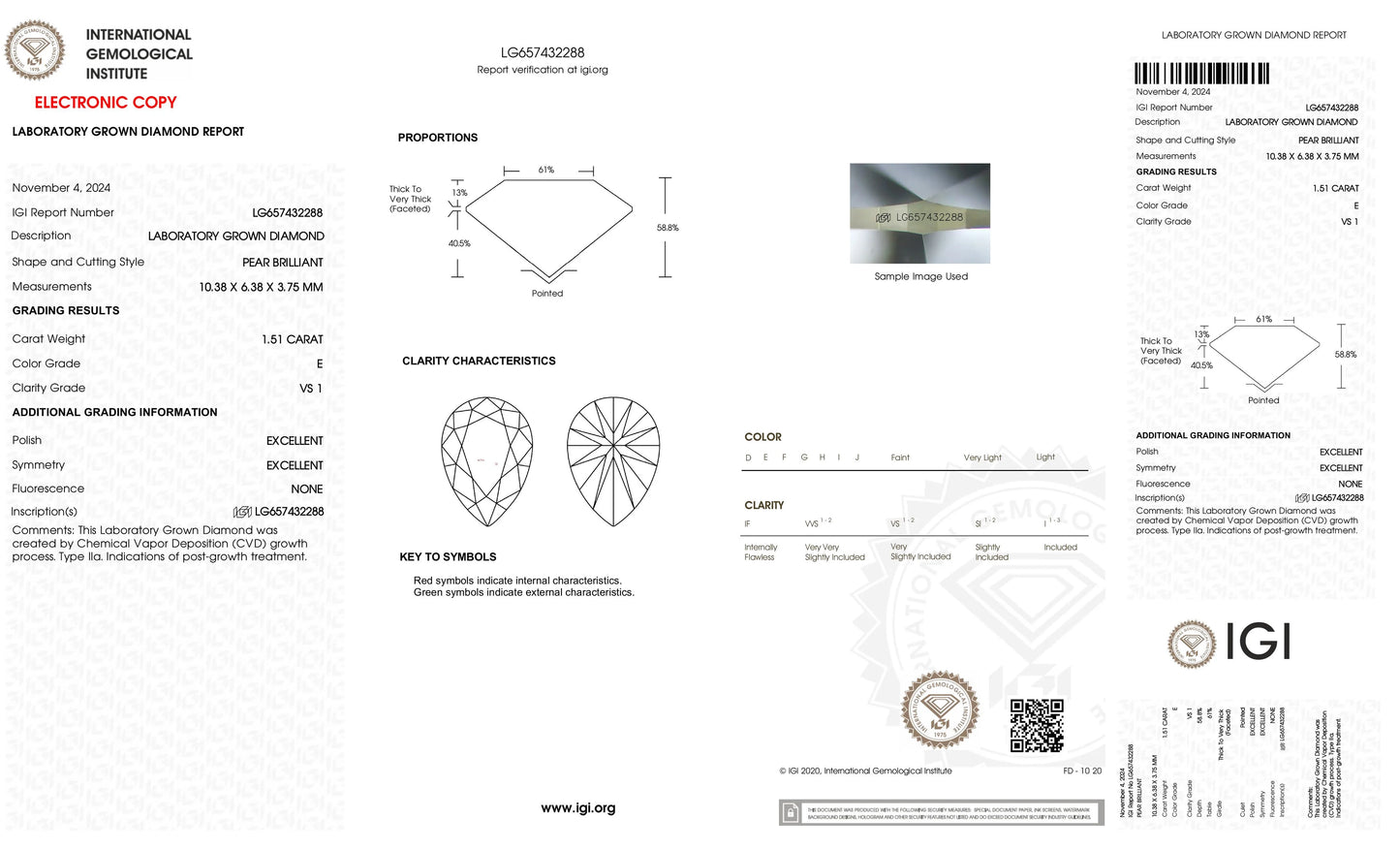 1.51 Carat E VS1 Pear Cultivated Diamond