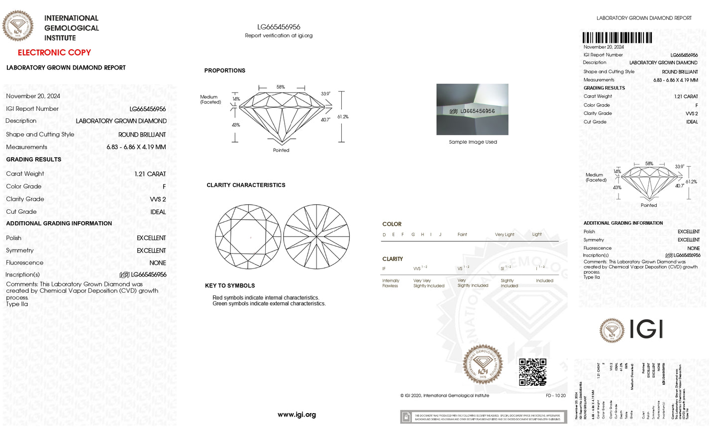 1.21 Carat F VVS2 Round Cultivated Diamond
