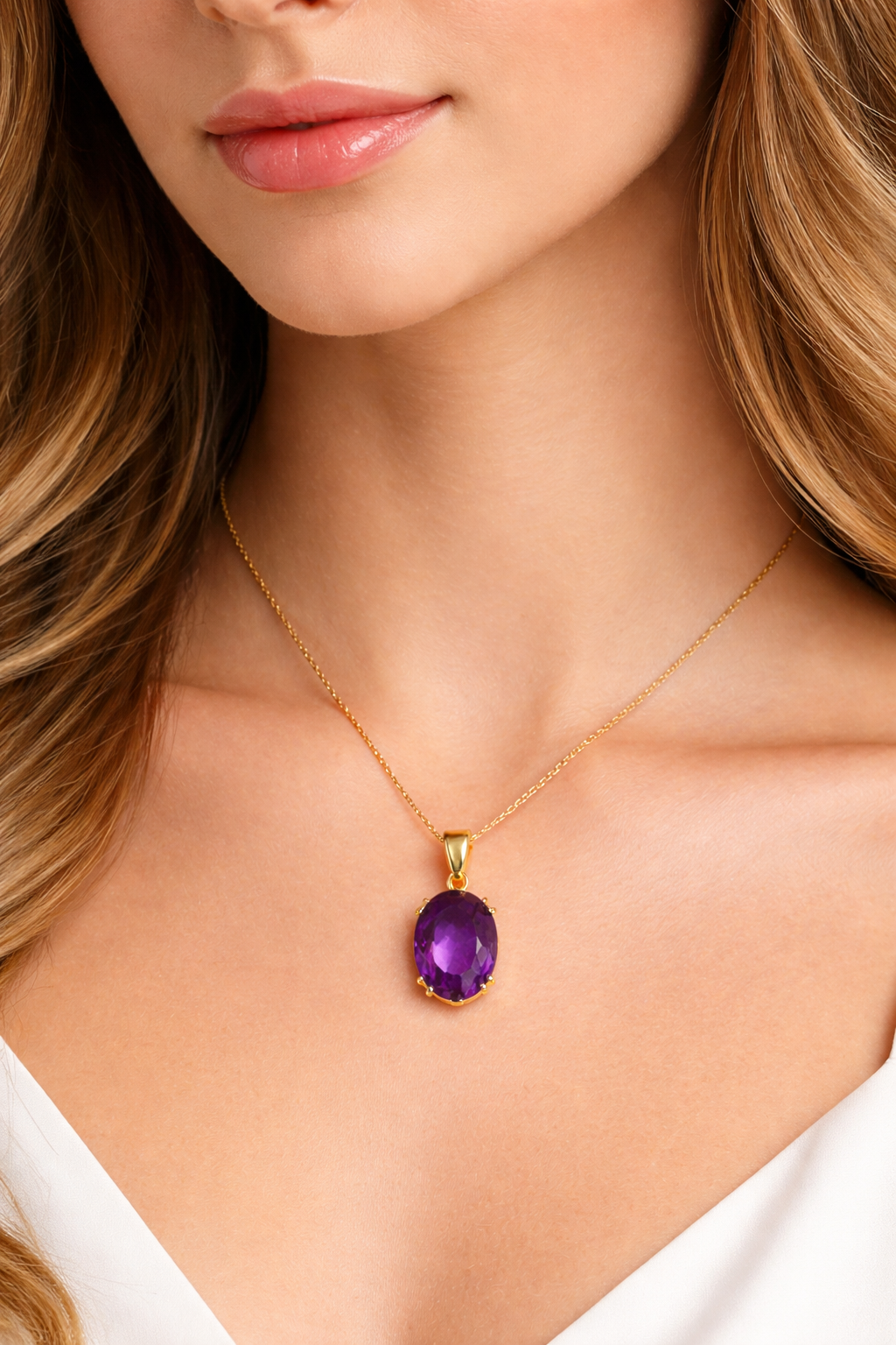 11.3mmx9.06mm Genuine Amethyst Oval Pendant