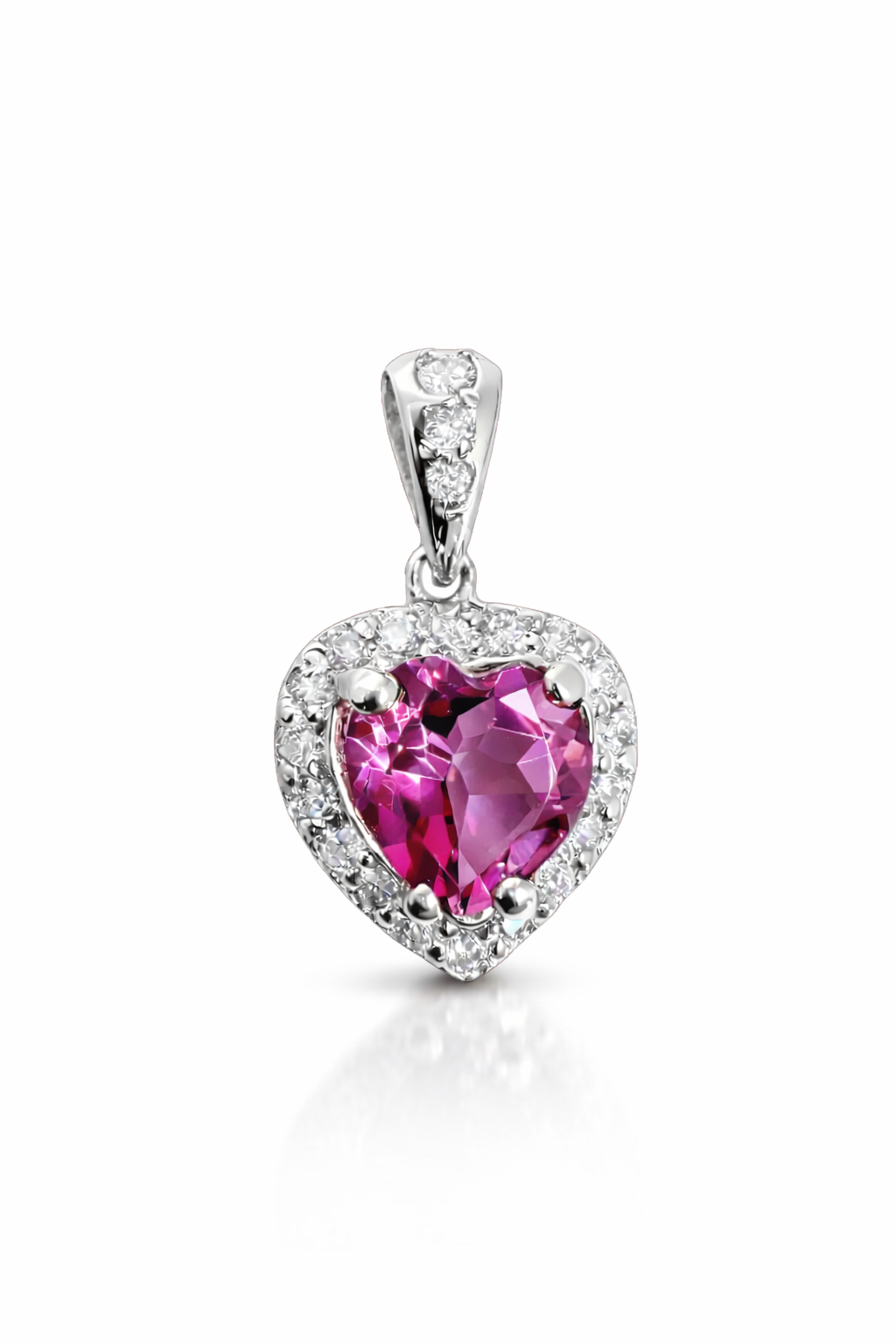 7mm x 7mm Genuine Pink Topaz Heart Diamond Pendant