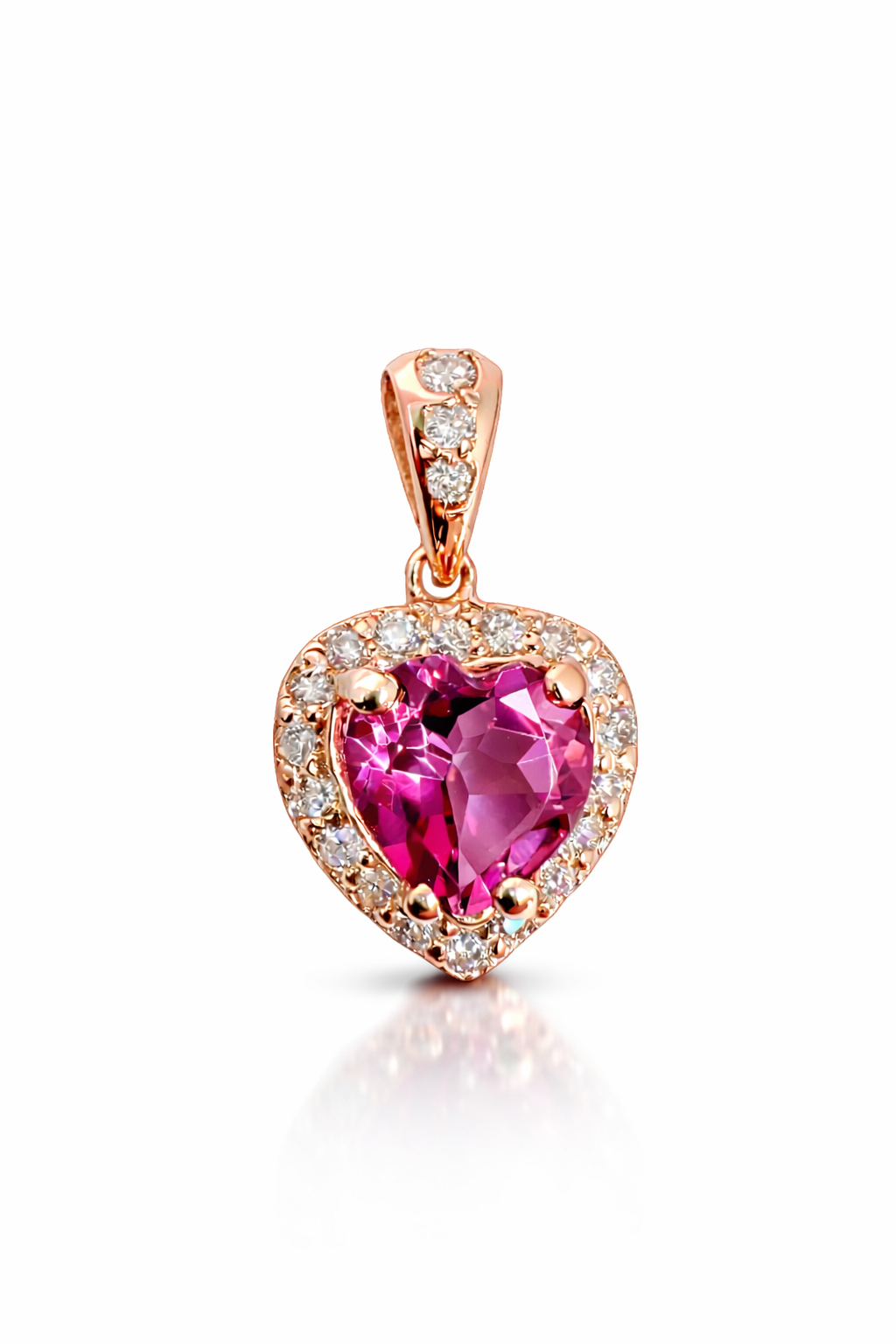 7mm x 7mm Genuine Pink Topaz Heart Diamond Pendant