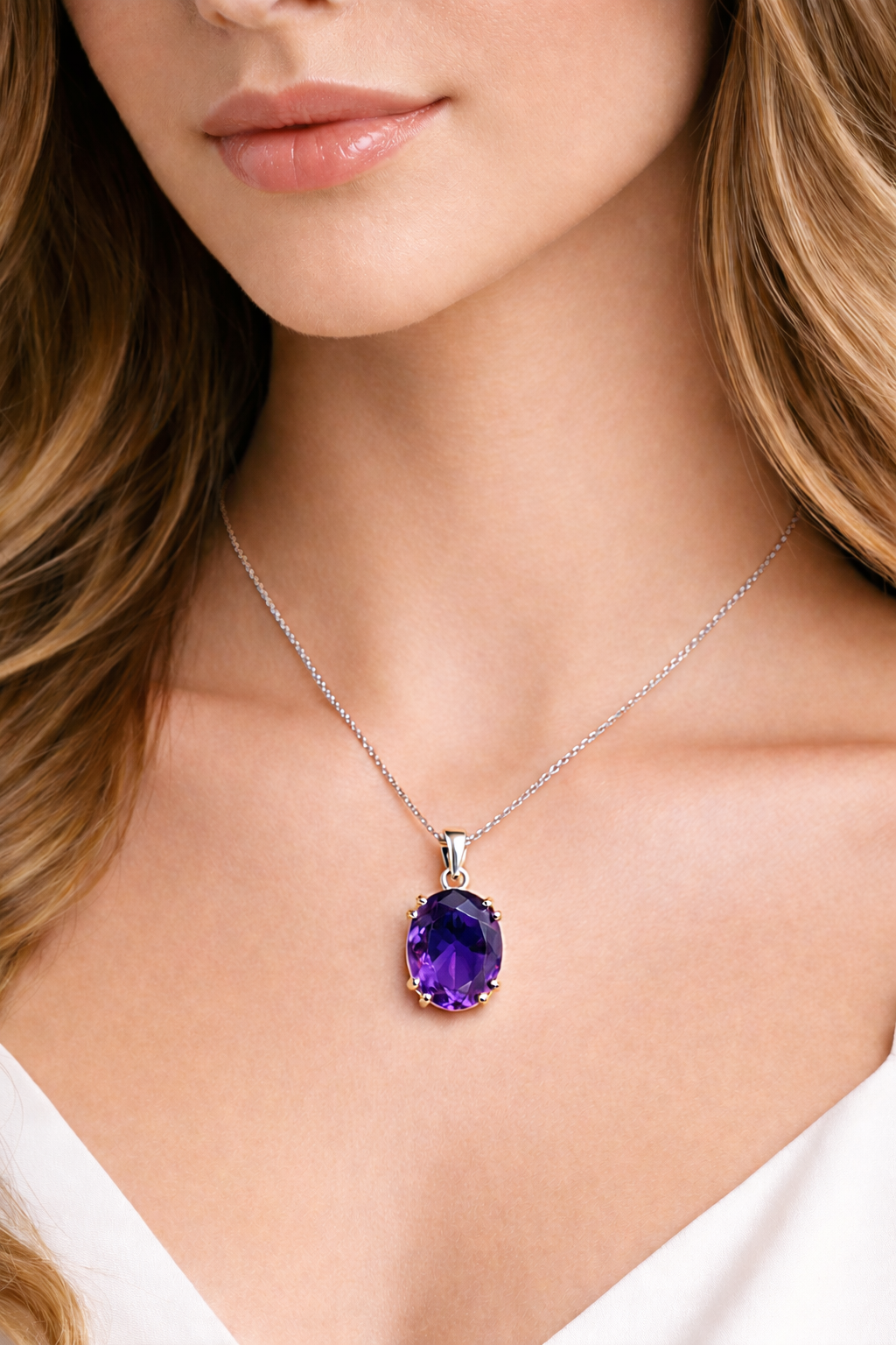 11.3mmx9.06mm Genuine Amethyst Oval Pendant