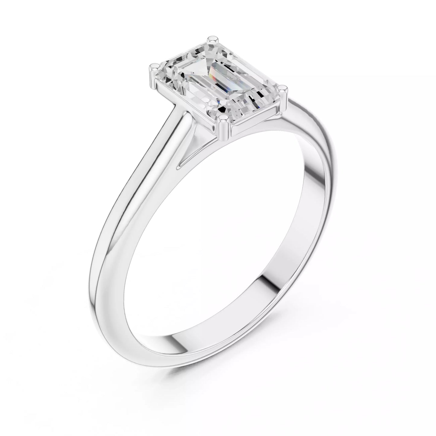 1.00 ctw Emerald Diamond Solitaire Cathedral Setting Engagement Ring