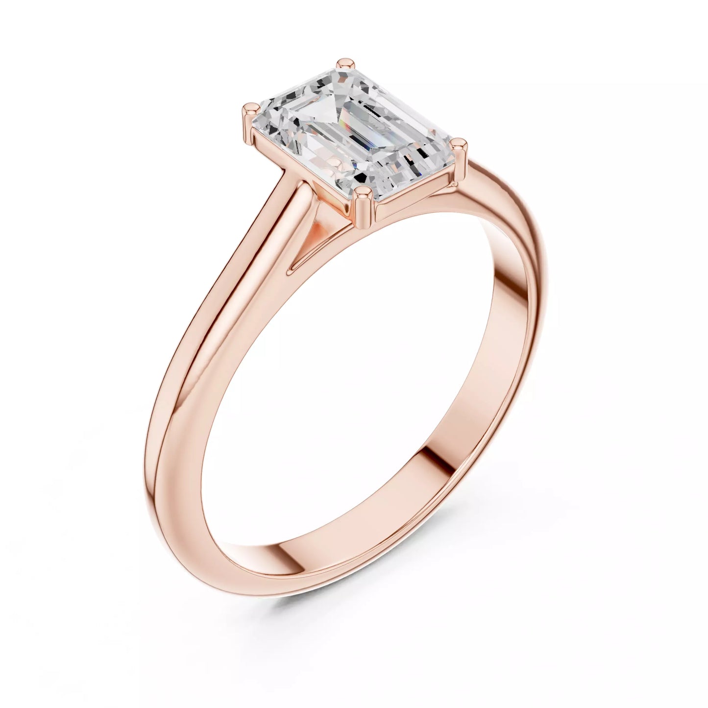 1.00 ctw Emerald Diamond Solitaire Cathedral Setting Engagement Ring