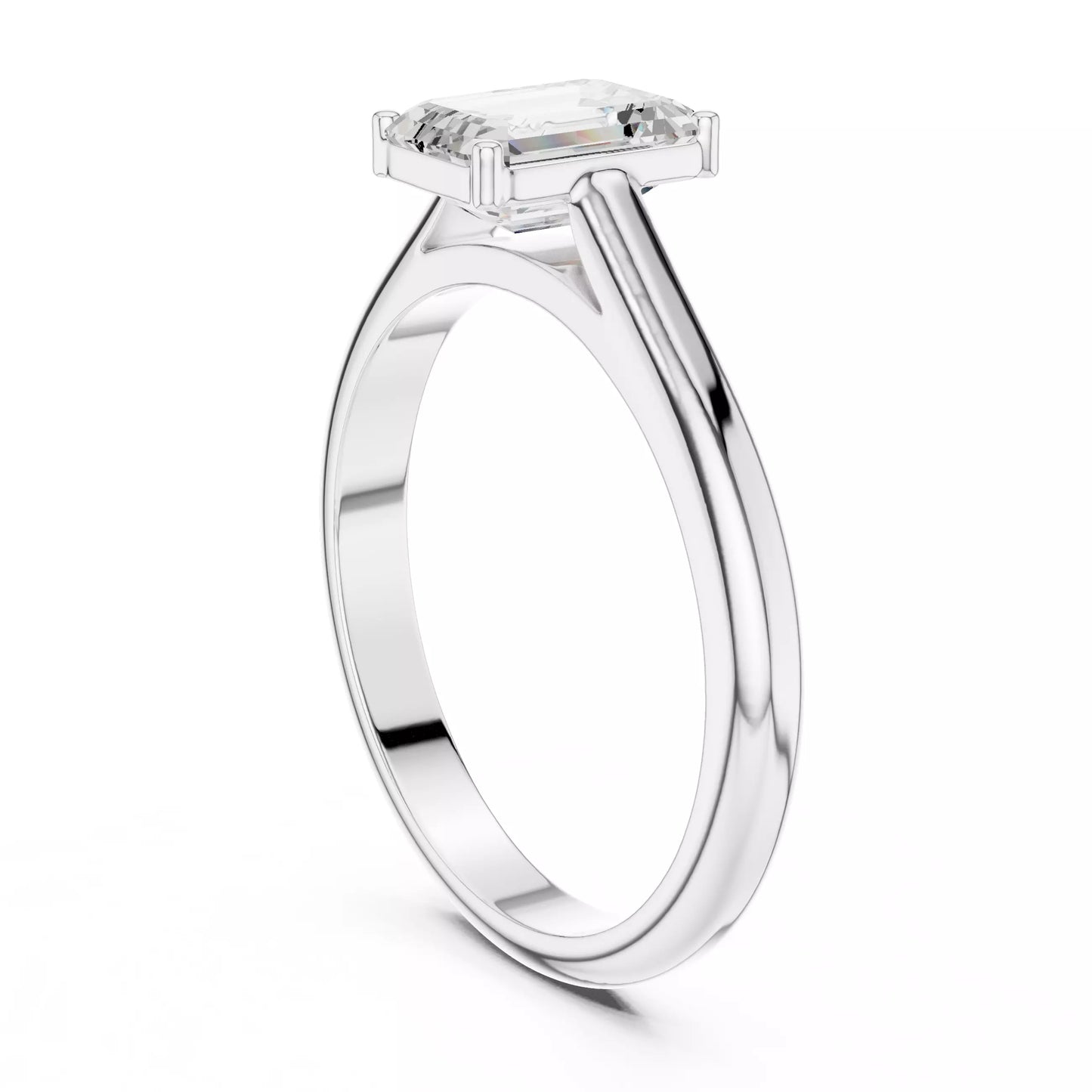 1.00 ctw Emerald Diamond Solitaire Cathedral Setting Engagement Ring