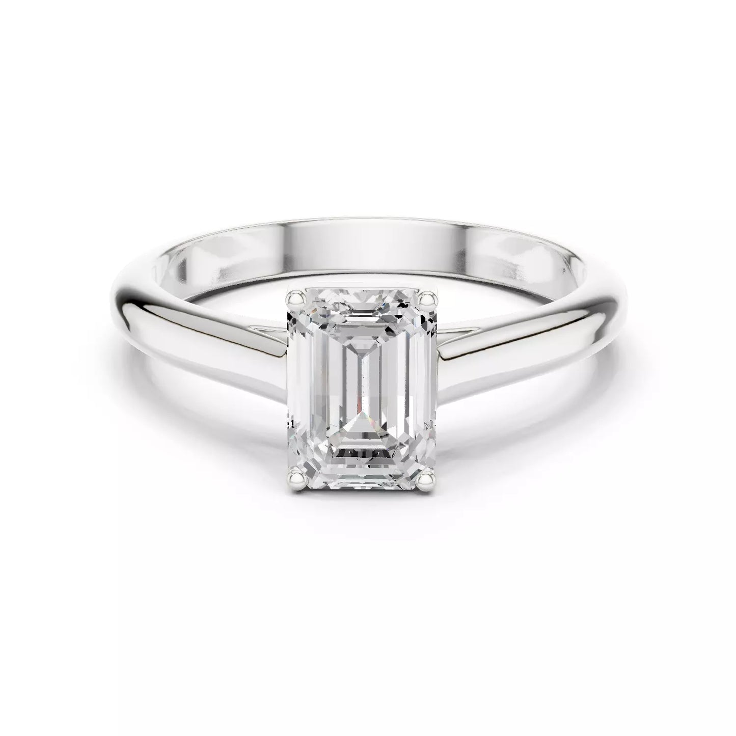 1.00 ctw Emerald Diamond Solitaire Cathedral Setting Engagement Ring