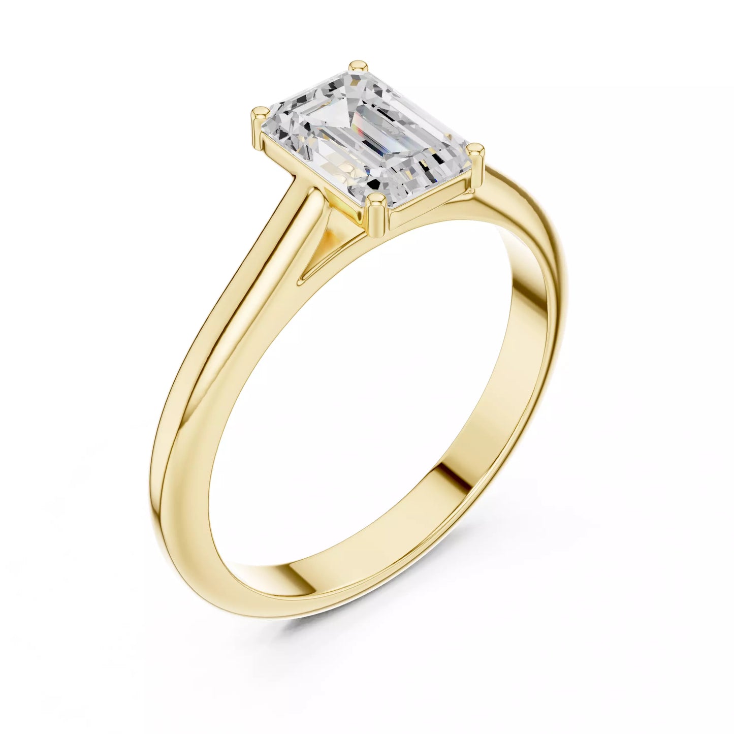 1.00 ctw Emerald Diamond Solitaire Cathedral Setting Engagement Ring