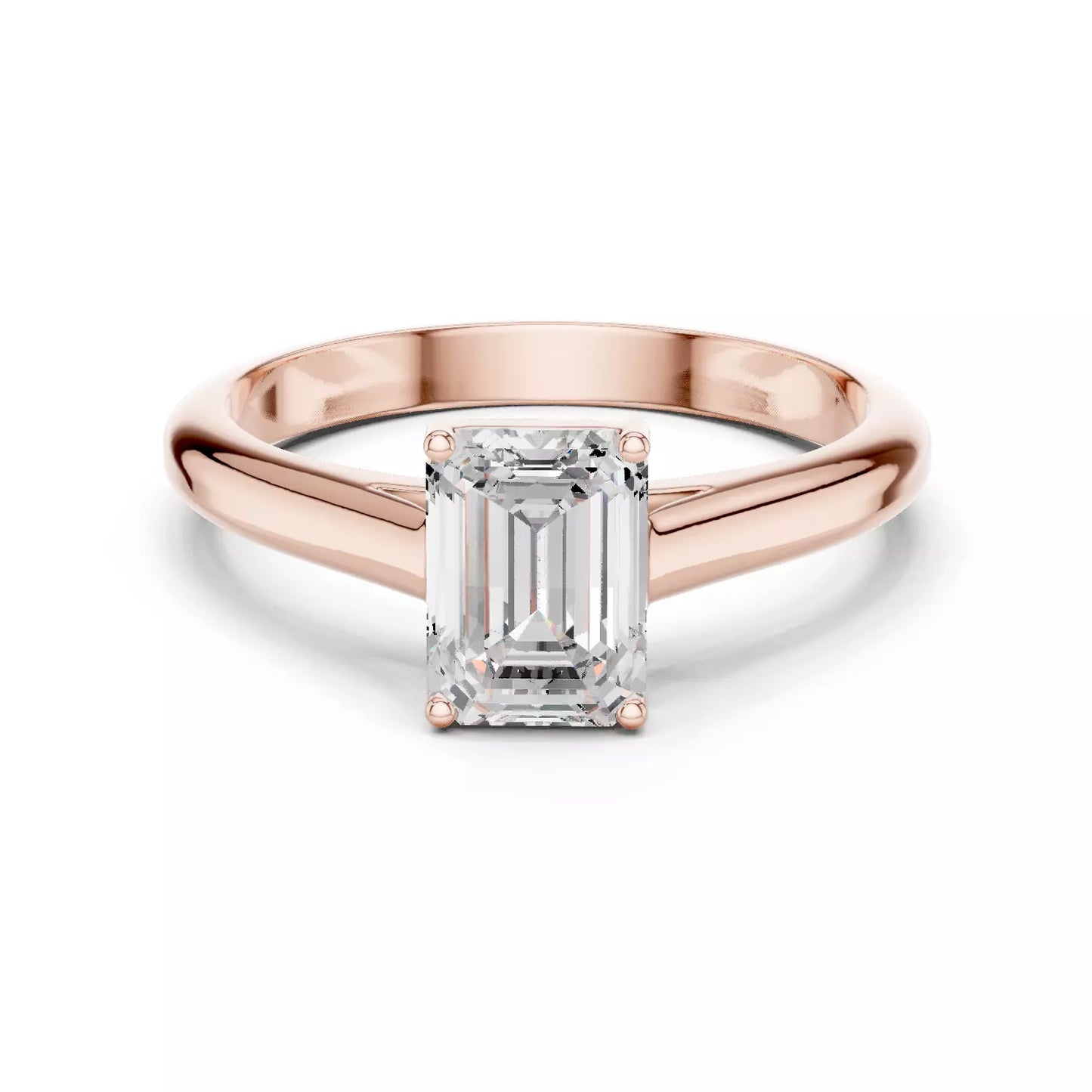 1.00 ctw Emerald Diamond Solitaire Cathedral Setting Engagement Ring