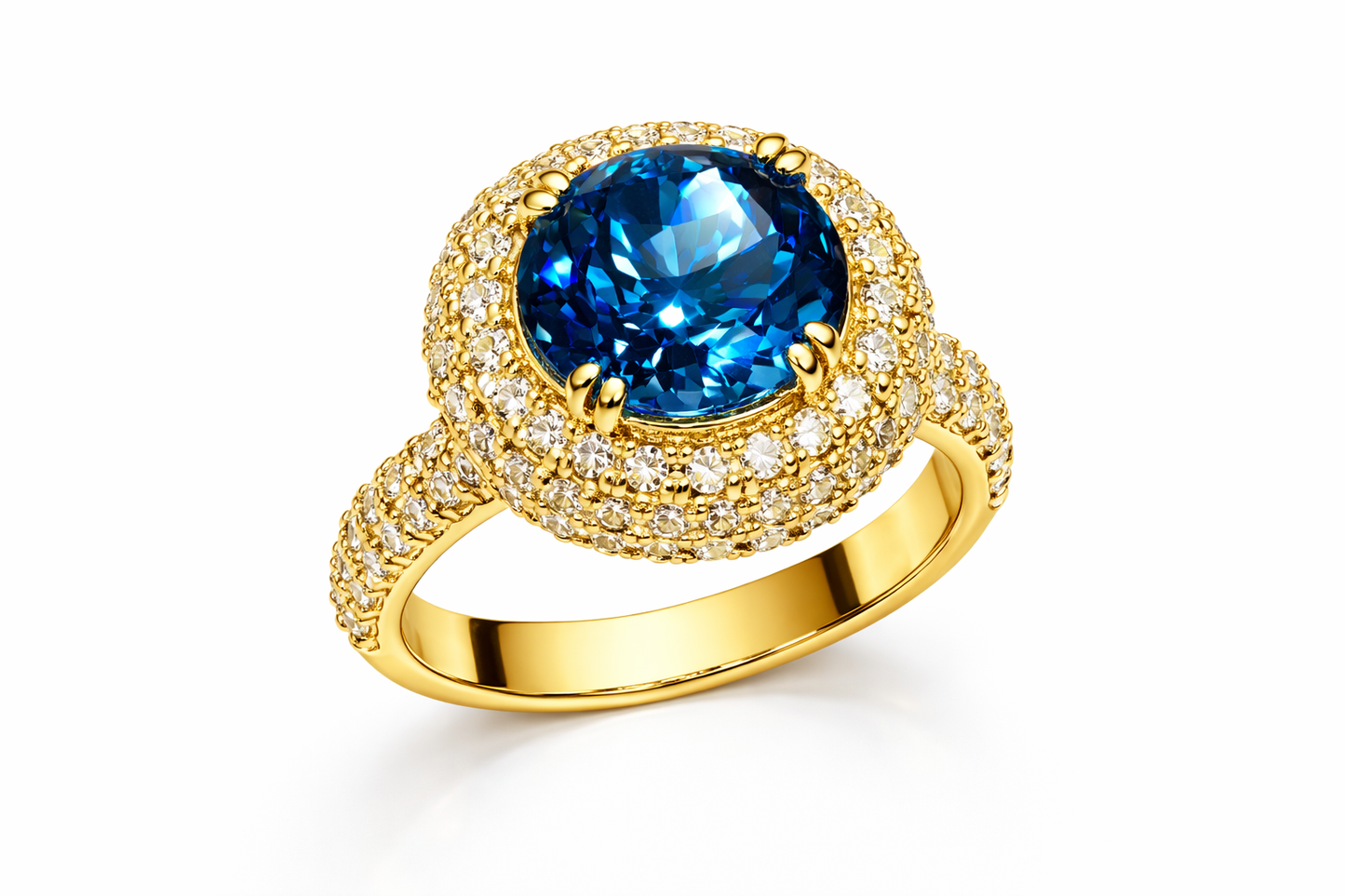 4.49 ct Genuine Blue Topaz Round & 1.8 ct Diamond Engagement Ring