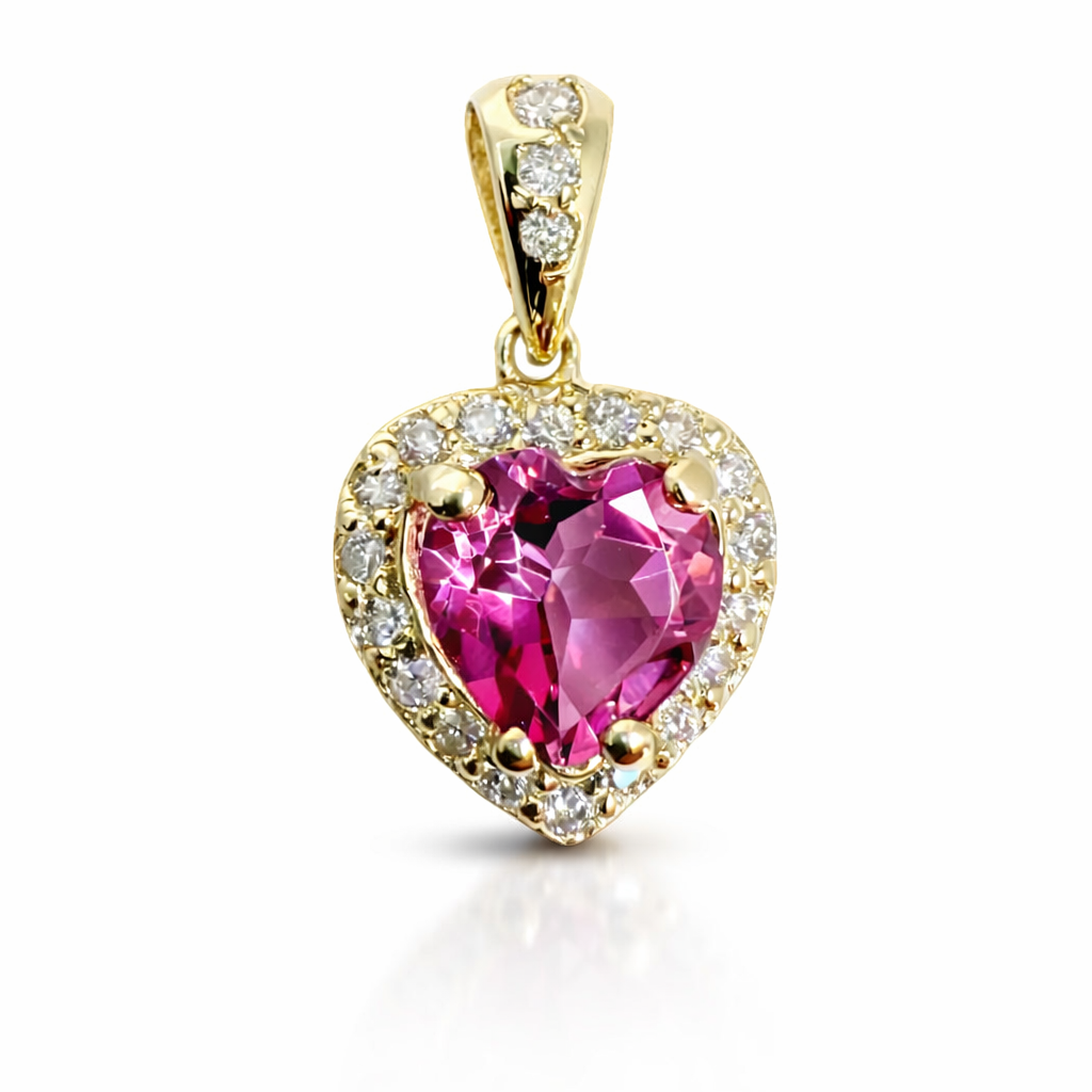 7mm x 7mm Genuine Pink Topaz Heart Diamond Pendant