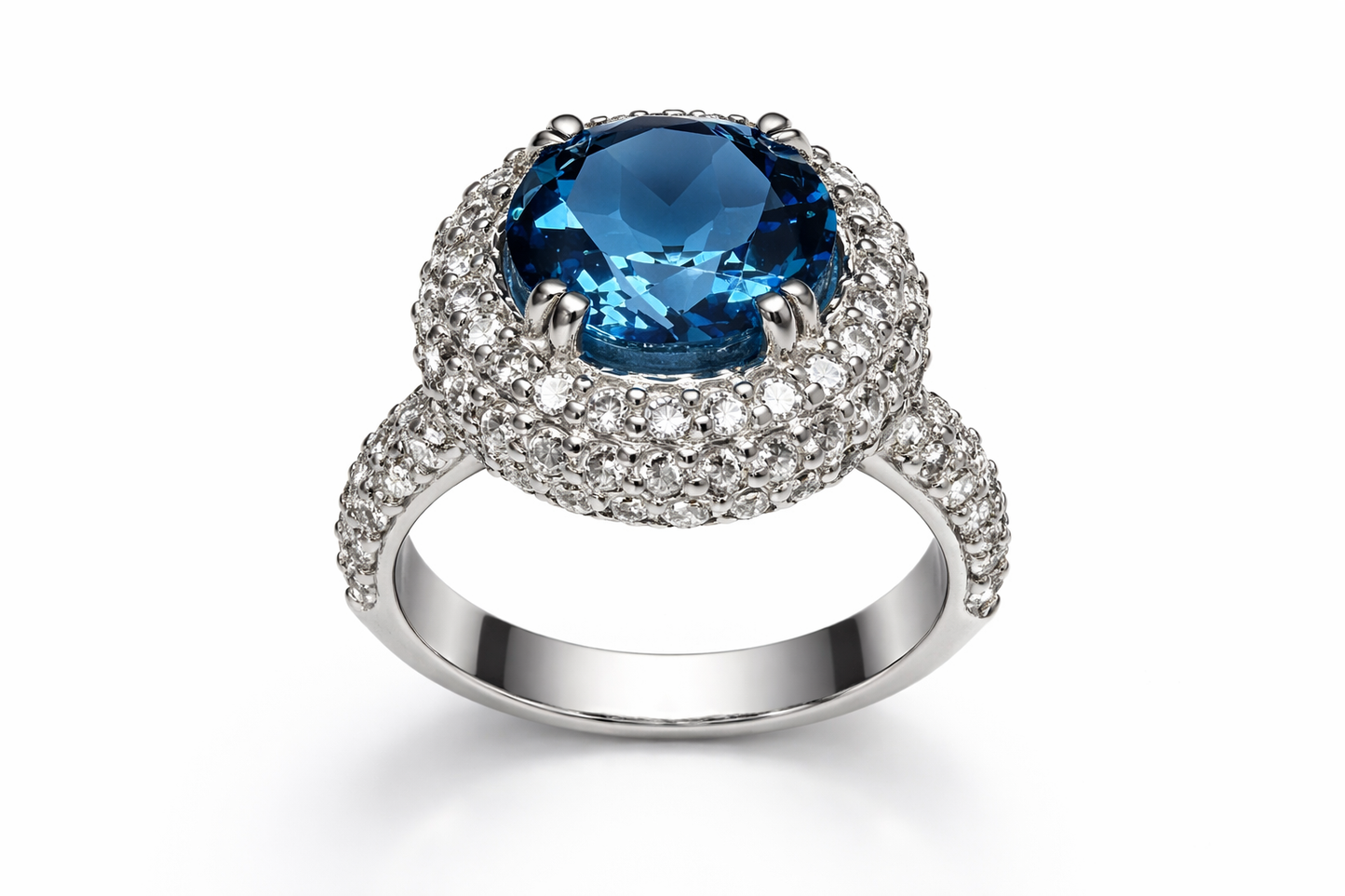 4.49 ct Genuine Blue Topaz Round & 1.8 ct Diamond Engagement Ring