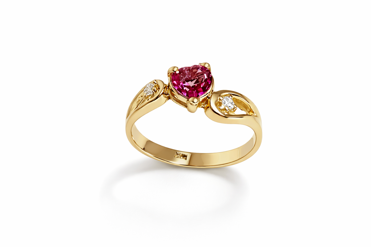 6mm x 6mm Genuine Heart Pink Topaz Diamond Ring