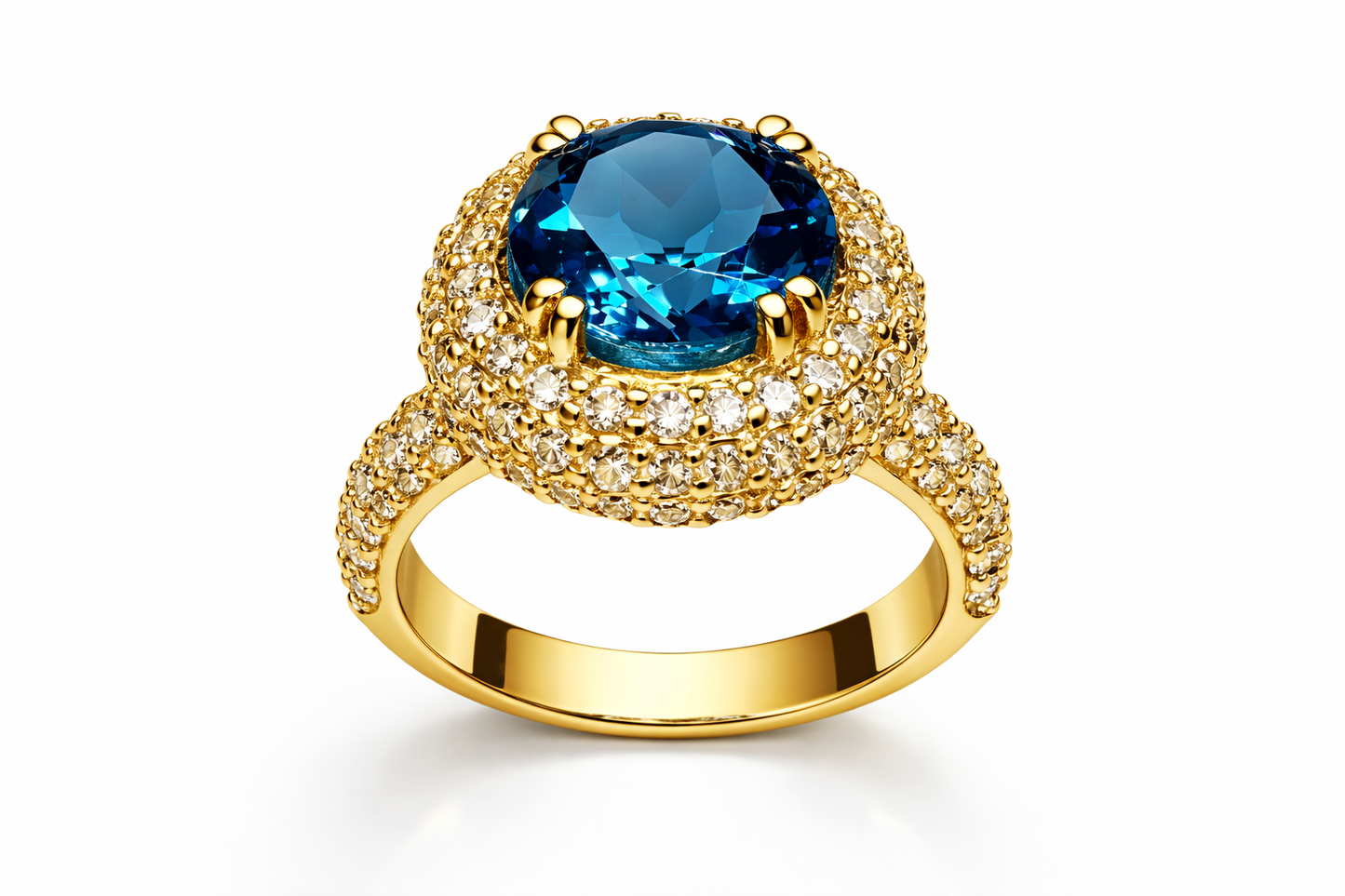 4.49 ct Genuine Blue Topaz Round & 1.8 ct Diamond Engagement Ring