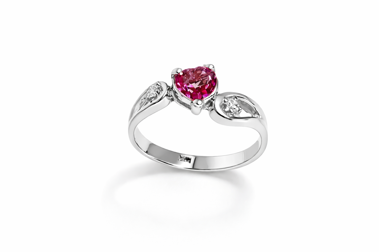 6mm x 6mm Genuine Heart Pink Topaz Diamond Ring