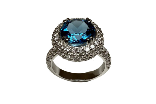 4.49 ct Genuine Blue Topaz Round & 1.8 ct Diamond Engagement Ring