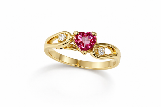 6mm x 6mm Genuine Heart Pink Topaz Diamond Ring