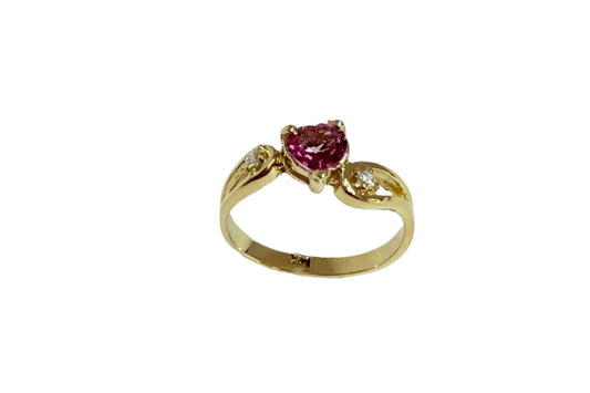6mm x 6mm Genuine Heart Pink Topaz Diamond Ring