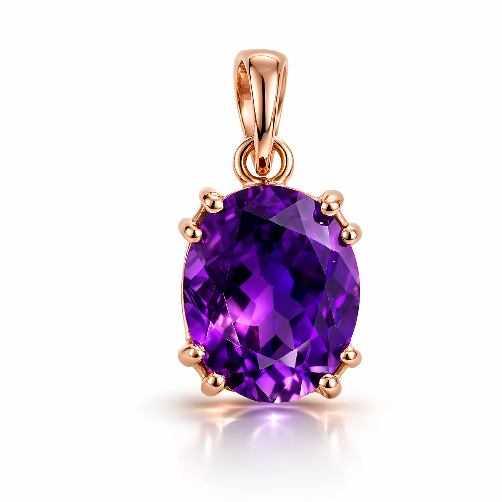 11.3mmx9.06mm Genuine Amethyst Oval Pendant