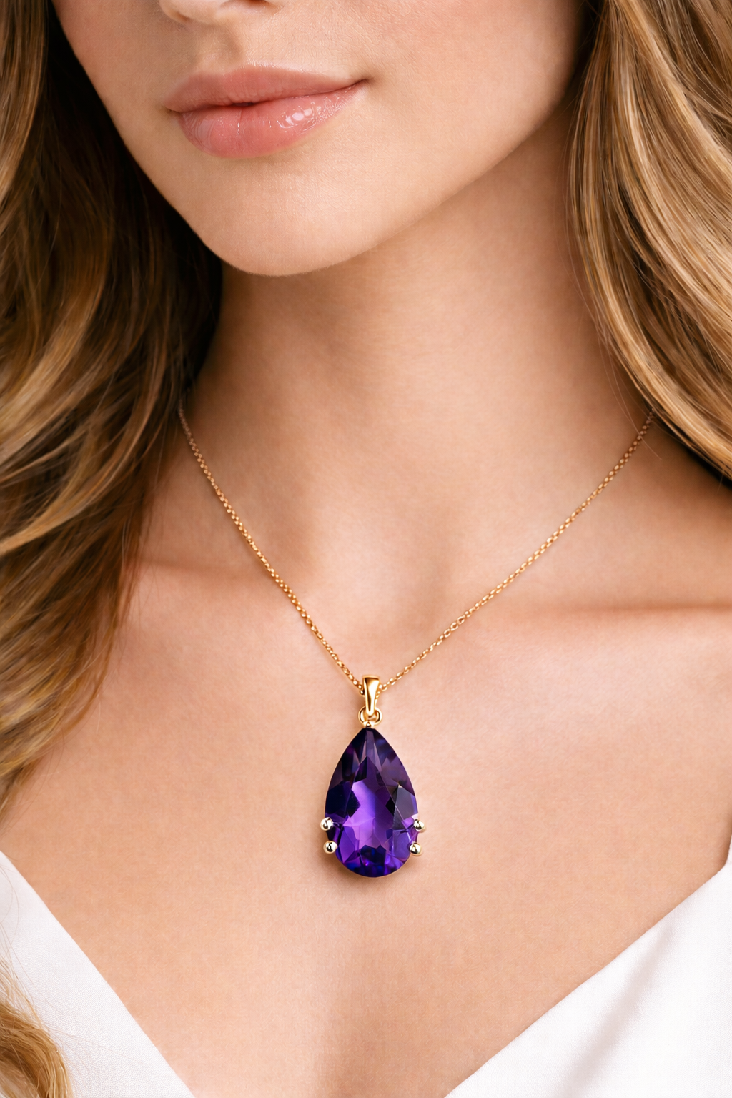 12.8mmx8.6mm Genuine Amethyst Pear Pendant