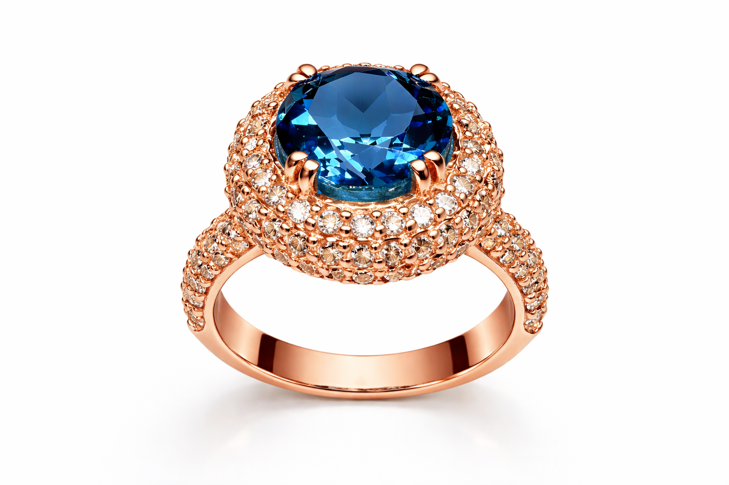 4.49 ct Genuine Blue Topaz Round & 1.8 ct Diamond Engagement Ring