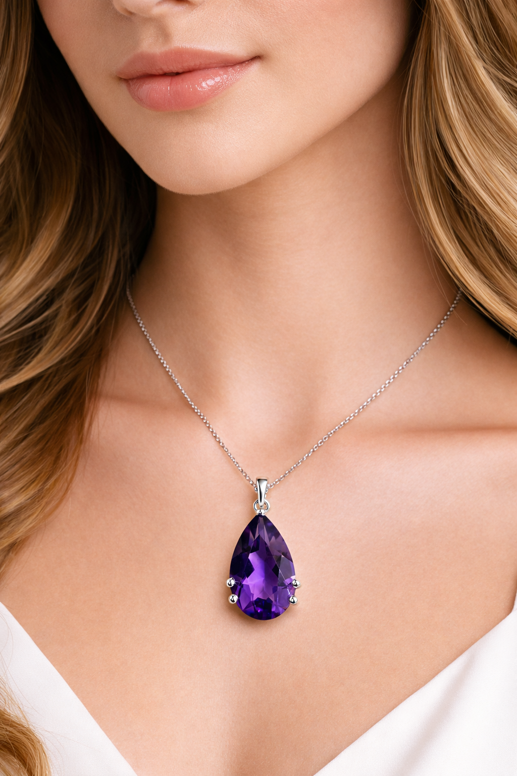 12.8mmx8.6mm Genuine Amethyst Pear Pendant