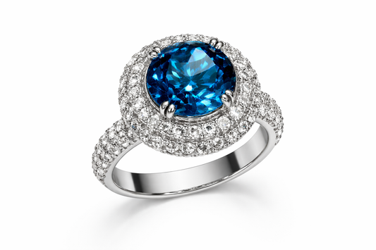 4.49 ct Genuine Blue Topaz Round & 1.8 ct Diamond Engagement Ring