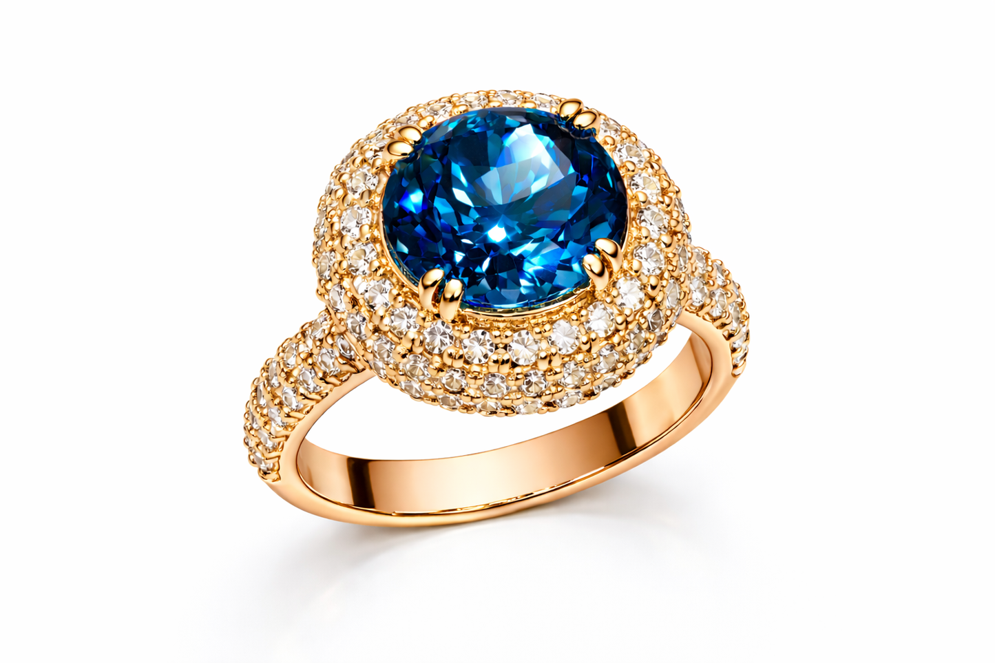 4.49 ct Genuine Blue Topaz Round & 1.8 ct Diamond Engagement Ring
