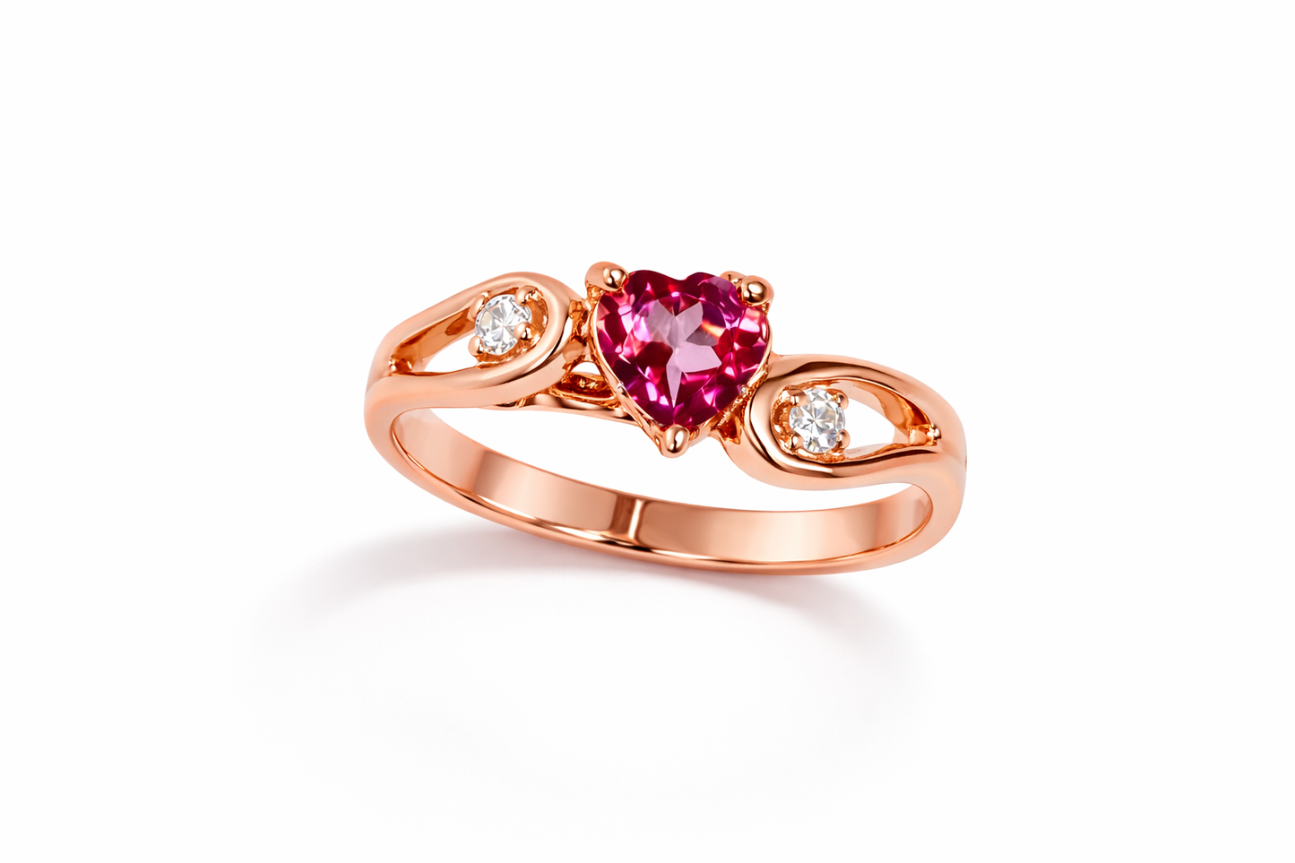 6mm x 6mm Genuine Heart Pink Topaz Diamond Ring