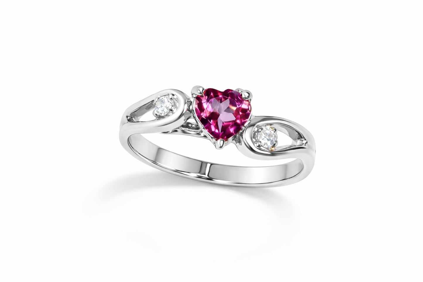 6mm x 6mm Genuine Heart Pink Topaz Diamond Ring