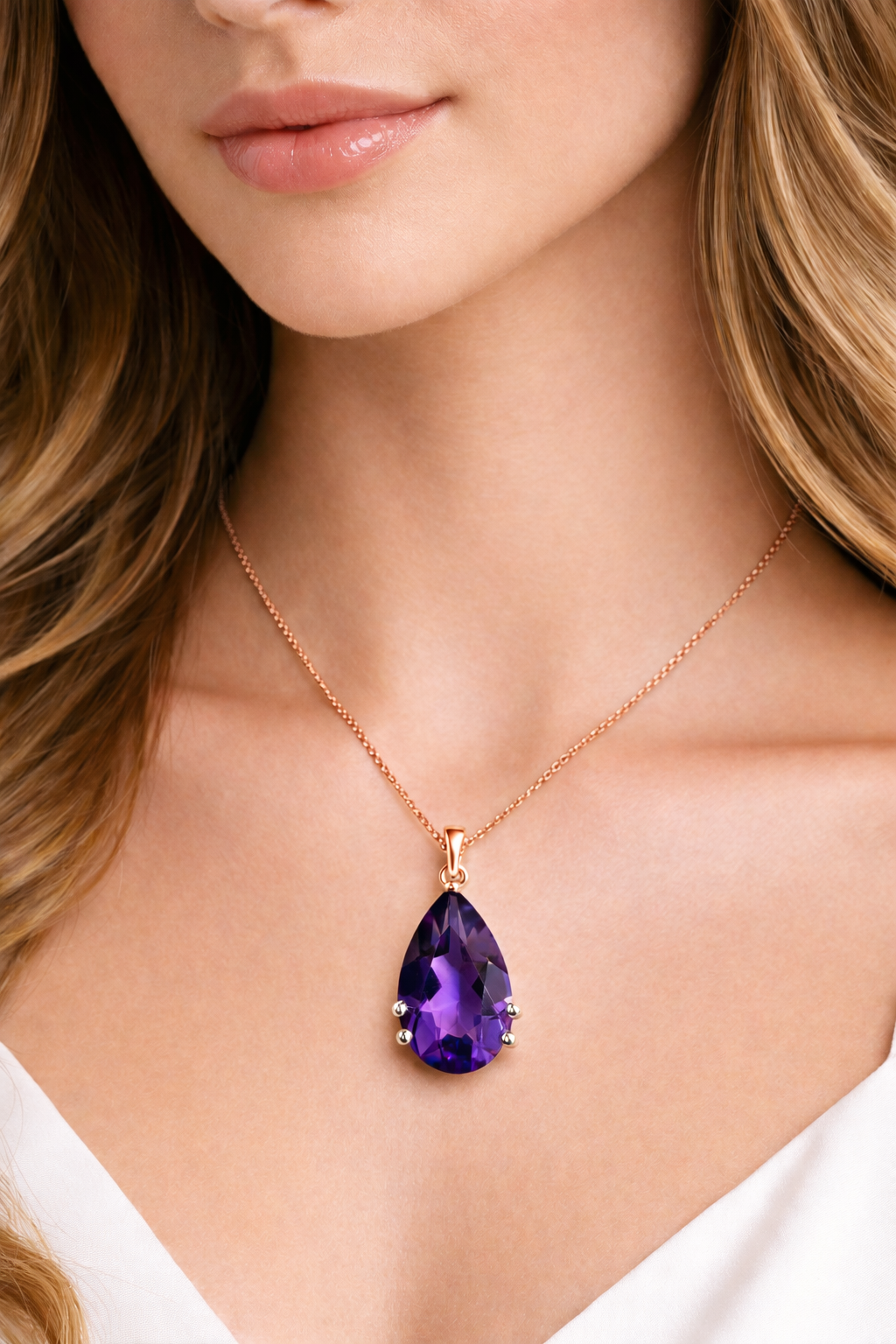 12.8mmx8.6mm Genuine Amethyst Pear Pendant