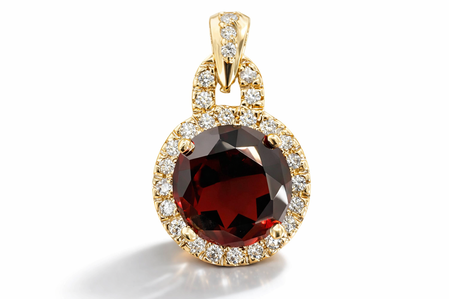 3.52 ct Genuine Round Garnet & 0.243 ct Diamond Pendant