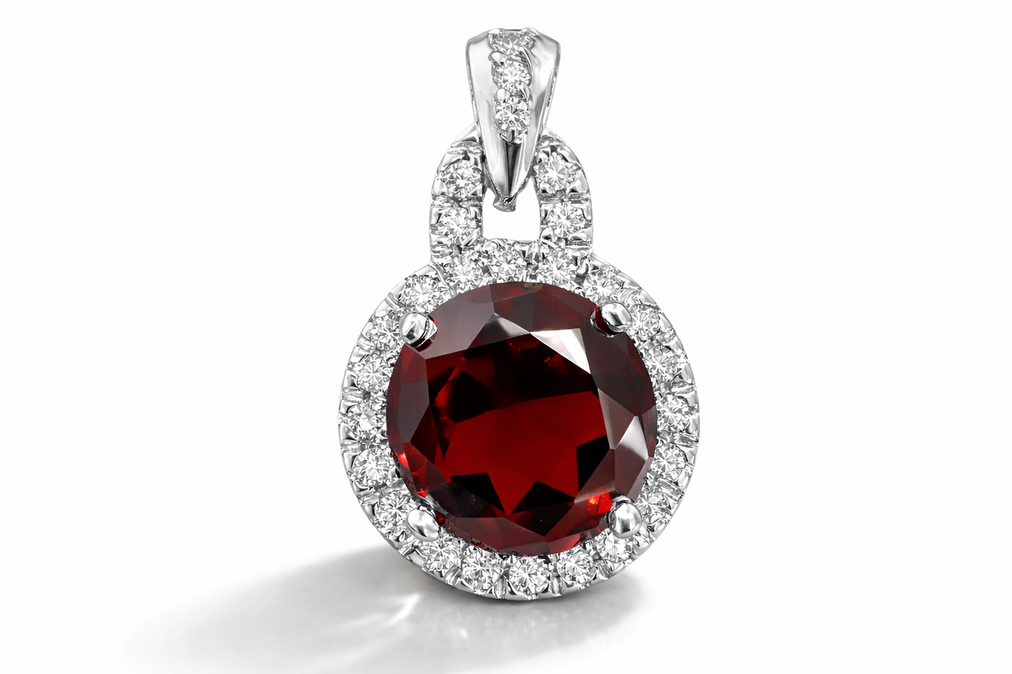 3.52 ct Genuine Round Garnet & 0.243 ct Diamond Pendant