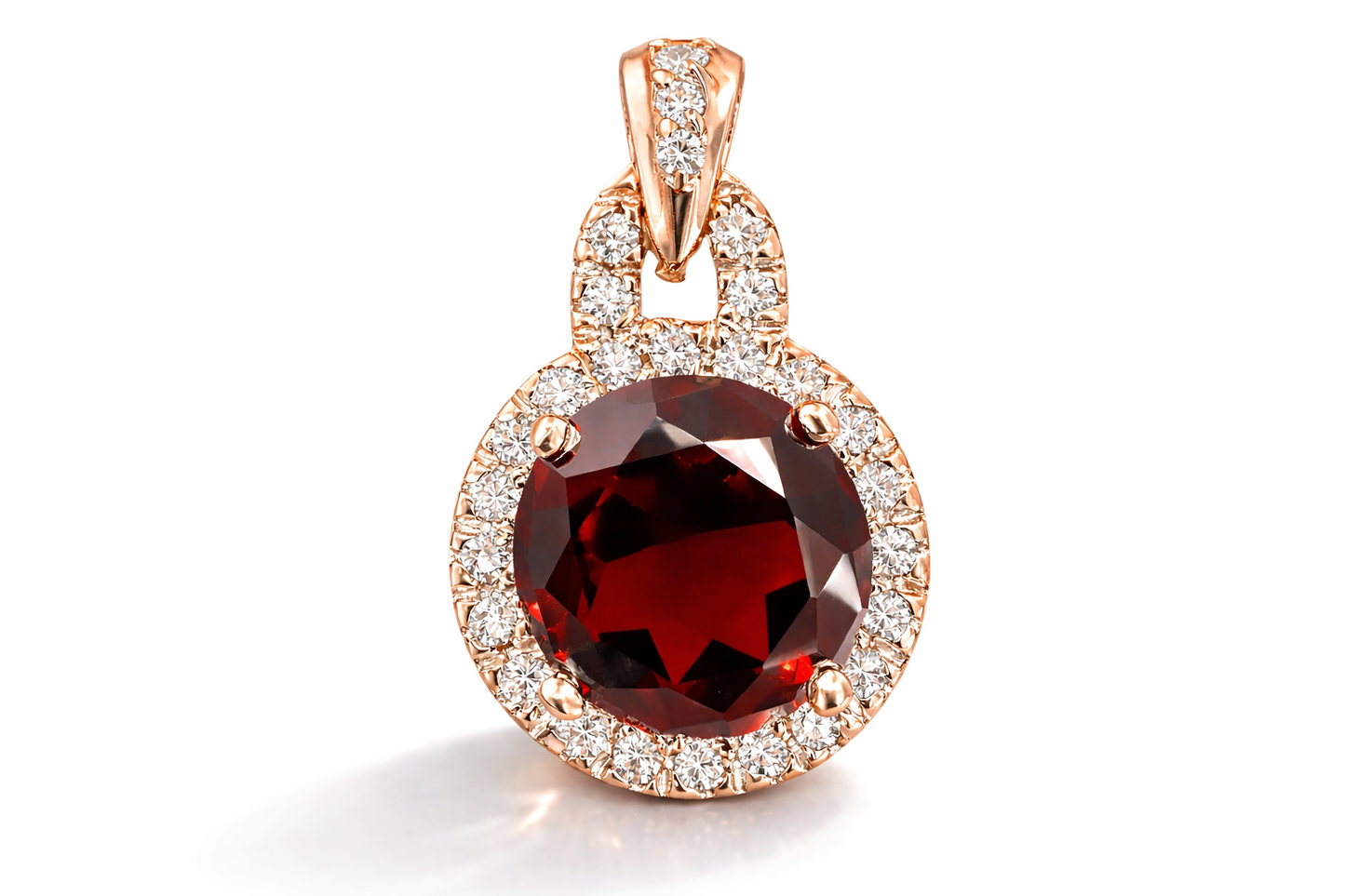 3.52 ct Genuine Round Garnet & 0.243 ct Diamond Pendant