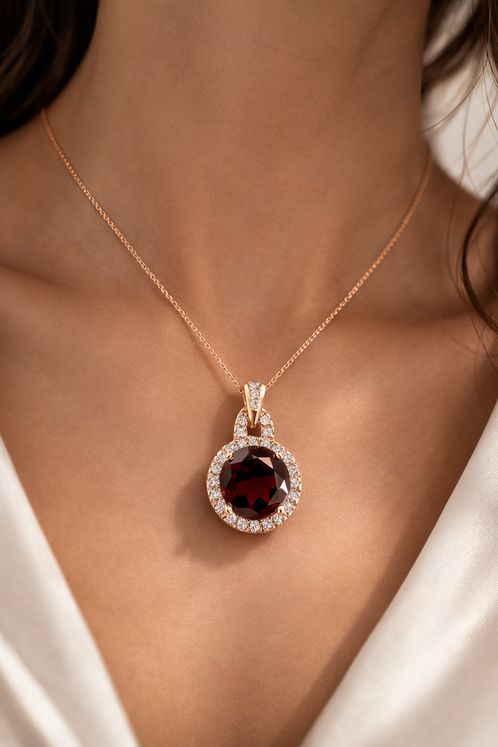3.52 ct Genuine Round Garnet & 0.243 ct Diamond Pendant